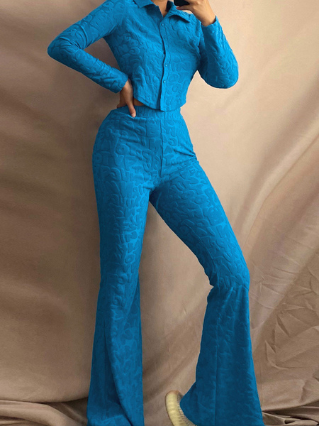 Milanoo Women Flared Pants Teal Piping Polyester Stretch Raised Waist Straight Trousers