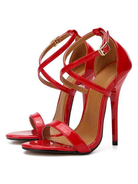 Milanoo Women's Cross Strap Stiletto Heel Sandals in Red