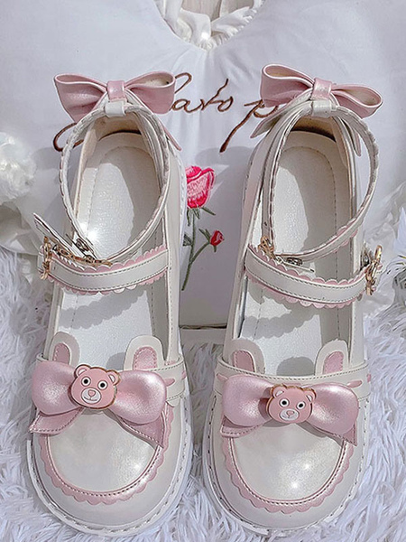 Milanoo Sweet Lolita Footwear White Bow Bows Round Toe PU Leather Lolita Pumps