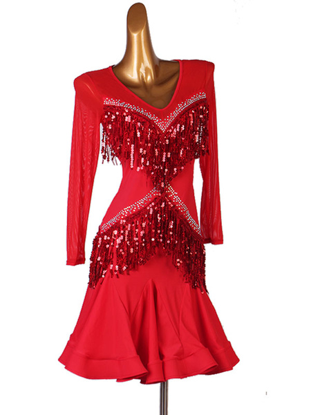 Milanoo Latin Dance Costume Red Women\'s Lycra Spandex Dress dancing costume