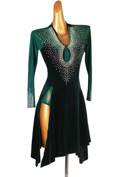 Milanoo Latin Dance dresses Dark Green Women\'s Lycra Spandex Dress Latin Dancer dancing Wear
