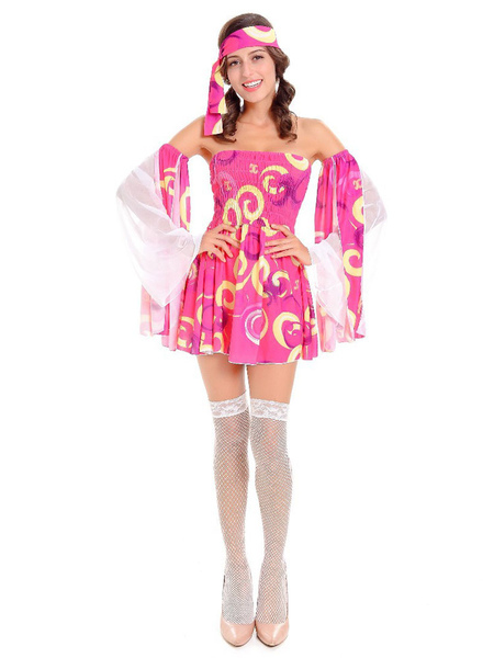 Image of Costumi retrò da donna Abito con stampa floreale in poliestere rosa Costume da Maria Antonietta Costume hippies Shift del XVIII secolo