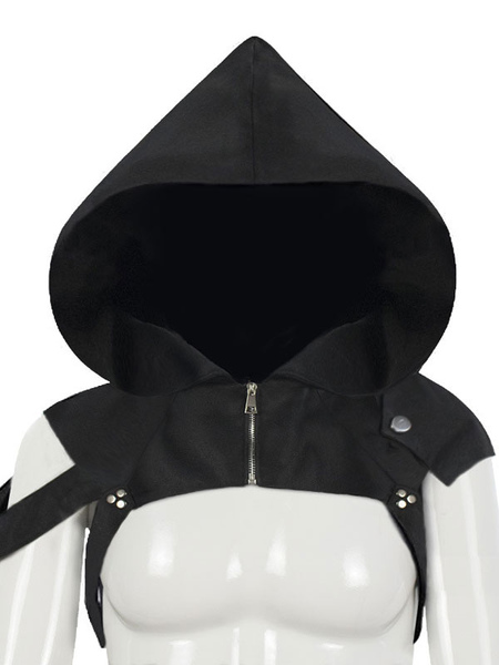 top vintage à capuche opéra noir de style européen détails en métal rayures cape costumes rétro pour homme