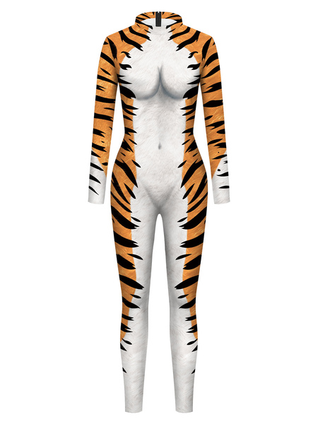 Milanoo halloween zentai jumpsuit Women\'s Leopard Jumpsuit Leotard Skeleton Halloween Scary Lycra S