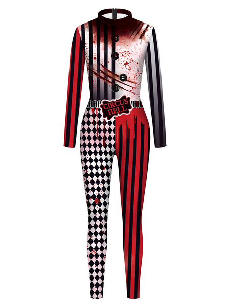 Milanoo halloween zentai jumpsuit Brick Red Women\'s Scary Skeleton Halloween Jumpsuit Lycra Spandex