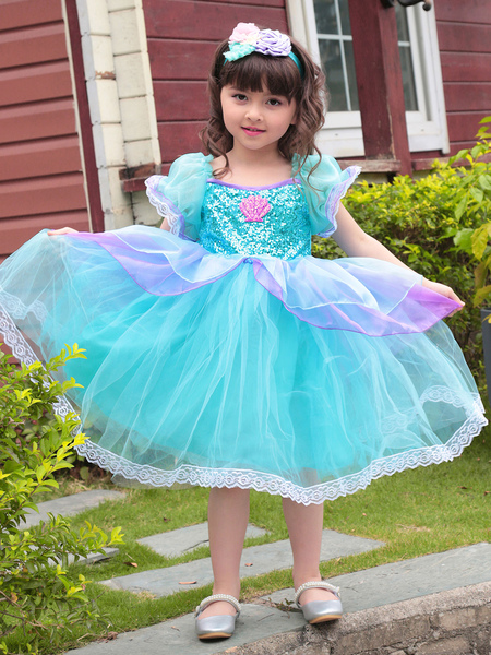 Image of Costume da principessa per bambini Set di 2 pezzi Vestito da principessa in poliestere verde acqua