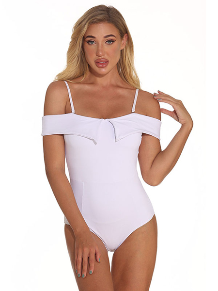 Milanoo One Piece Swimsuits For Women White Straps Neck Backless Summer Beach Swimwear