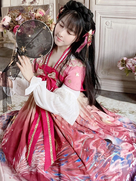 robe chinoise lolita op manches longues rouge style traditionnelle chinois lolita robe une pièce