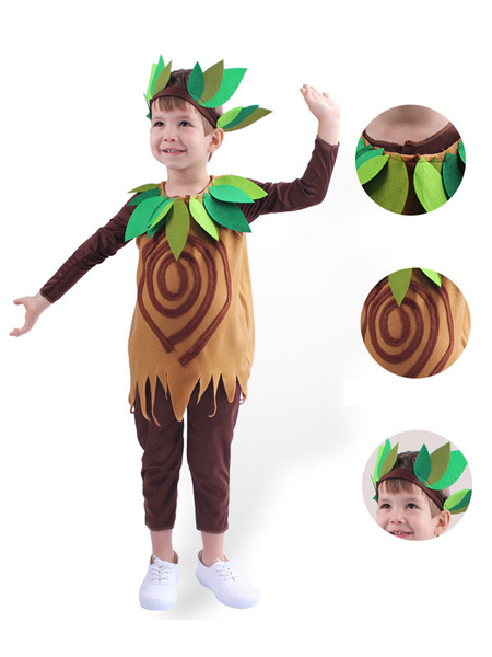Milanoo Halloween Costumes For Kids Coffee Brown Polyester Tree Jumpsuit Waistcoat