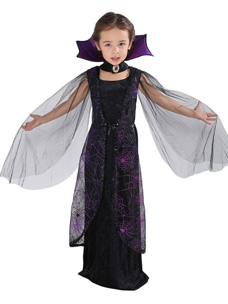 Milanoo Kids Halloween Costumes Purple Polyester Fiber Bat Cosplay Dress 2-Piece Set