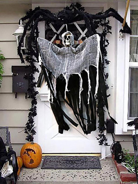 Image of Decorazioni di Halloween Puntelli di scheletro di Halloween in fibra di poliestere grigia