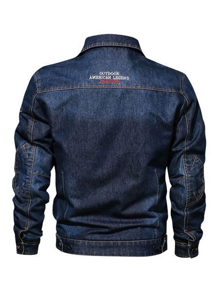 Milanoo Men Denim Jackets Chic Deep Blue Deep Blue Modern Cowboy Regular Fit Jacket