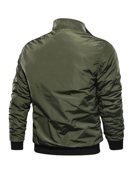 Men Denim Jacket Polyester Modern Stand Collar Long Sleeves Hunter Green Regular Fit Jacket