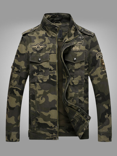 Mens Jacket Camouflage Buttons Polyester Stylish