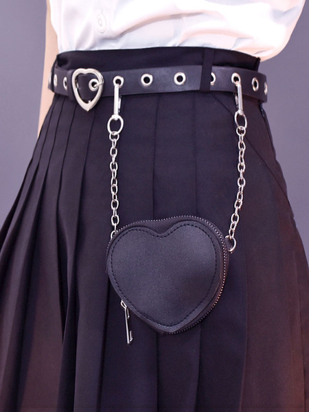 sac banane gothique lolita oeillets détails en métal ceinture métallique cuir pu divers sac lolita noir