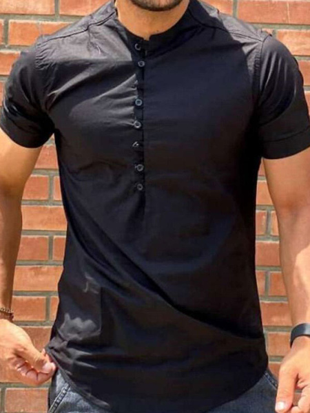 Milanoo Casual Shirt For Man Turndown Collar Casual Black Men's Shirts