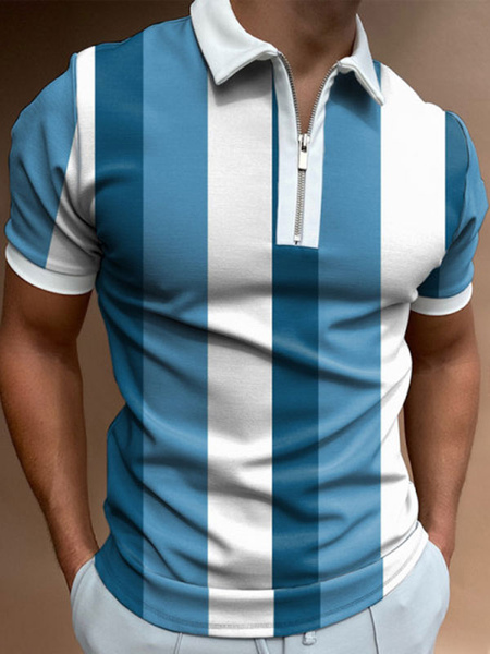 Milanoo Polo Shirt For Men Short Sleeves Regular Fit Light Sky Blue Handsome Polo Shirts
