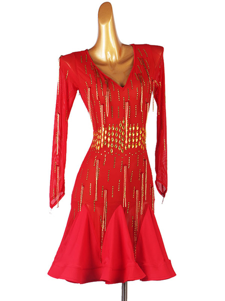 Milanoo Latin Dance dresses Ture Red Women\'s Lycra Spandex Dress dancing costume
