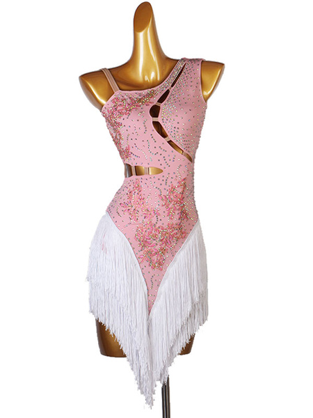 Image of Abiti da ballo latino Costume da ballo in Lycra Spandex per donna rosa