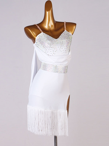 Milanoo Latin Dance dresses White Women\'s Lycra Spandex Dress Latin Dancer dancing Wear