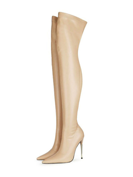 Milanoo Women's Stiletto Heel Thigh High Boots in Apricot