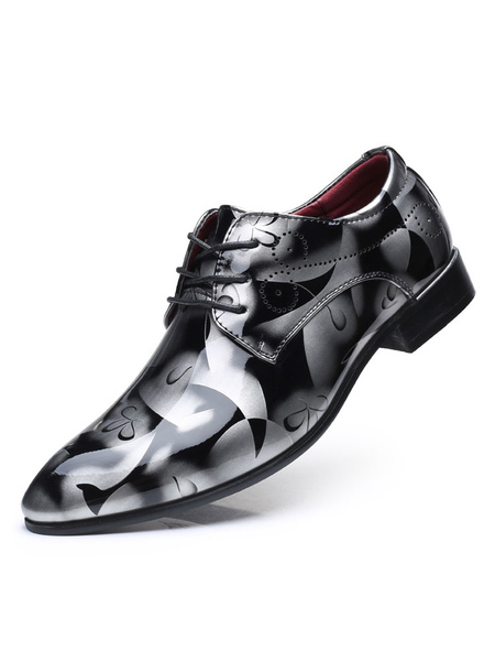 Milanoo Men's Floral Print Patent Leather Dress Shoes