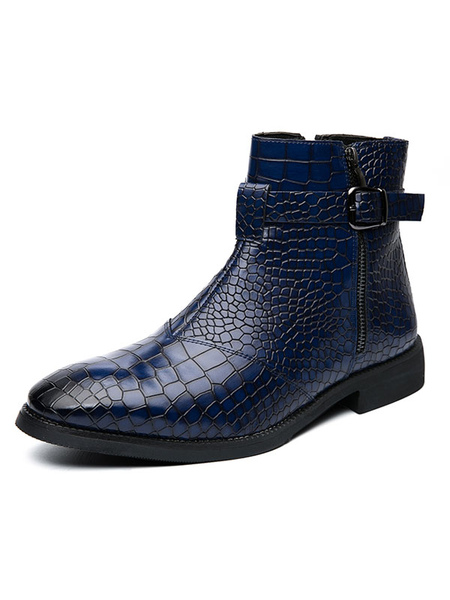 Milanoo Men's Croc Print Ankle Boots with Buckle