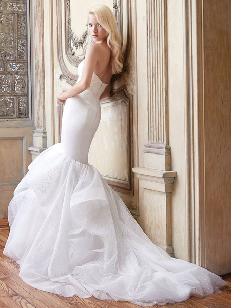 Milanoo White Wedding Dress With Train Sleeveless Backless Sash Strapless Long Bridal Mermaid Dress