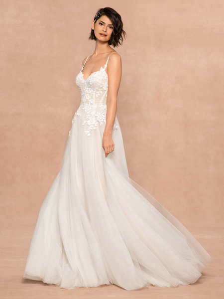 Milanoo White Simple Wedding Dress Natural Waist V-Neck Sleeveless Backless Lace A-Line Bridal Dress