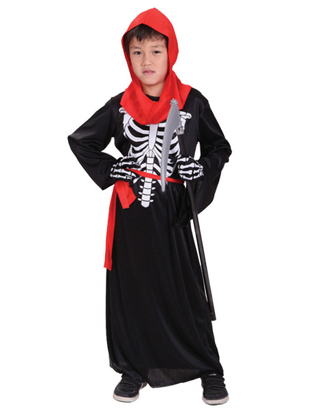 Milanoo Halloween Costumes For Kids Black Shift Polyester Fiber Polyester Hood Sash Holiday Costume