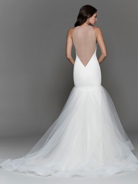 Milanoo White Wedding Dress With Train Sleeveless Backless Cut Out V-Neck Bridal Mermaid Dress