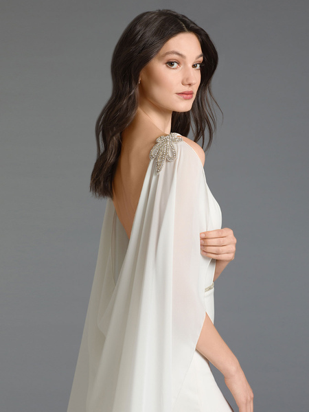 Milanoo Ivory Wedding Dress With Train Sleeveless Backless Sash V Neck Stretch Crepe Bridal Dresses