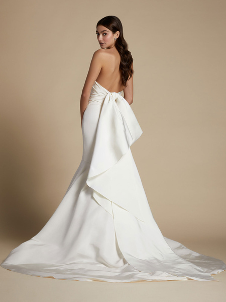 Milanoo Ivory Wedding Dresses Strapless Sleeveless Natural Waist Bows With Train Stretch Crepe Brida