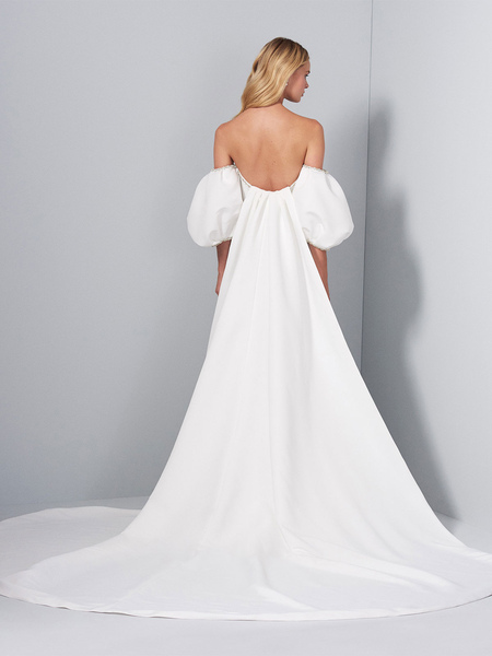Milanoo White Wedding Dress With Train Sleeveless Backless Beaded Strapless Stretch Crepe Bridal Gow