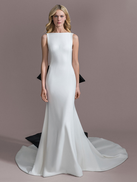 Milanoo White Wedding Bridal Gowns Bateau Neck Sleeveless Natural Waist Bows With Train Bridal Merma
