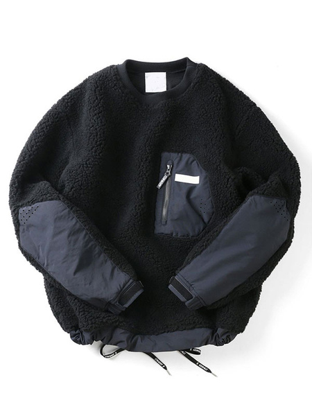 Milanoo Men Hoodies Jewel Neck Long Sleeves Color Block Zipper Polyester Casual Sweatshirt