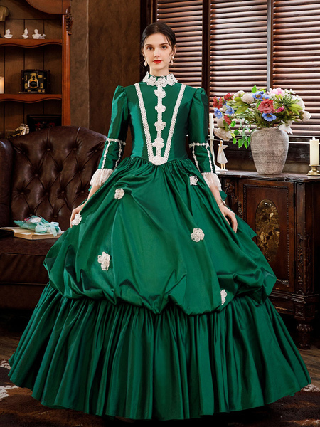 Milanoo Green Retro Costumes For Women Dress Euro-Style Marie Antoinette Costume Masquerade Ball Gow