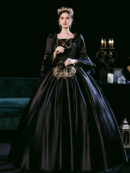 Milanoo Black Retro Costumes Dress For Women Euro-Style Marie Antoinette Costume Masquerade Ball Gow