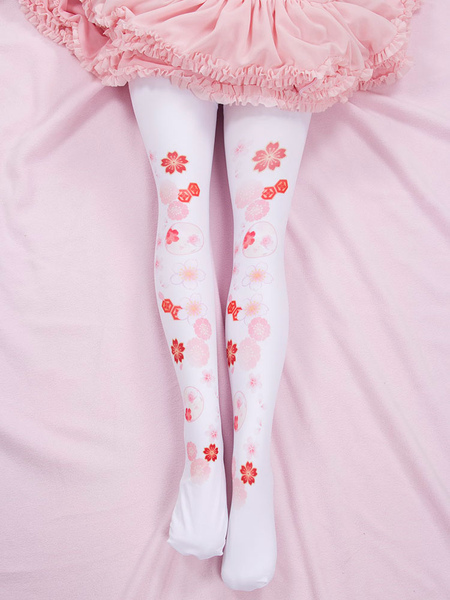 Image of Sweet Lolita Socks Pink Spandex Sakura Pattern Accessori Lolita