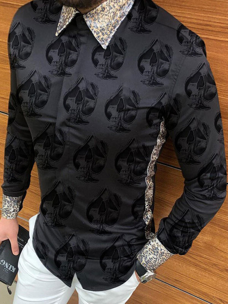 Milanoo Casual Shirt For Man Chic Printed Black Men's Shirts