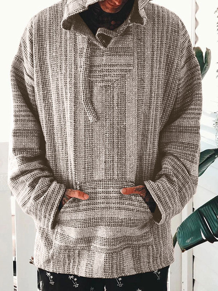 Milanoo Men Hoodies Hooded Long Sleeves Stripes Polyester Sweatshirt
