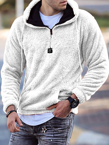 Milanoo Men Hoodies Hooded Long Sleeves Zipper Polyester Sweatshirt