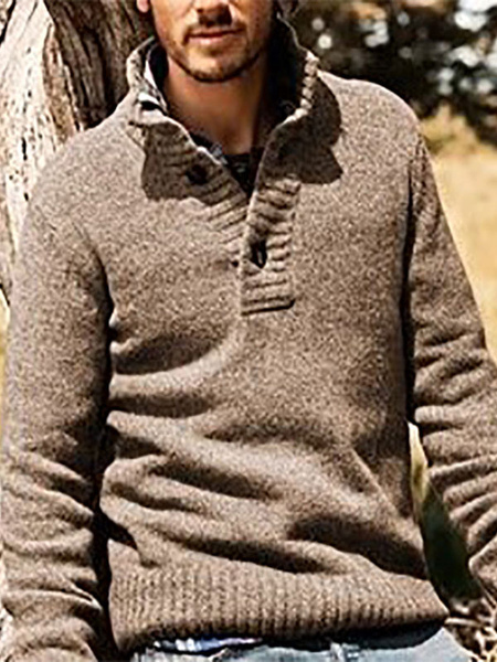 Milanoo Men Hoodies Stand Collar Long Sleeves Buttons Polyester Sweatshirt