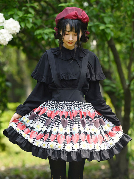 Image of Sweet Lolita Overskirt Colore Nero Pizzo Tea Party Quotidiano Casual Gonne Lolita