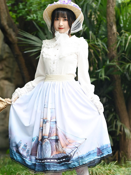 Image of Sweet Lolita Overskirt Azzurro cielo Pizzo Quotidiano Casual Tea Party Gonne Lolita
