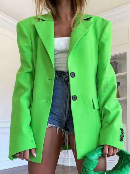 Milanoo Women Blazer Light Green Stylish Polyester Turndown Collar Buttons Long Sleeves Oversized Ov