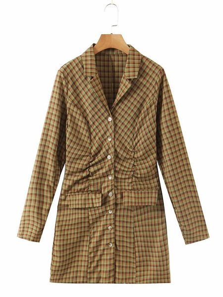 Milanoo Women Blazer Fashion Turndown Collar Buttons Long Sleeves Stretch Polyester Long Overcoat