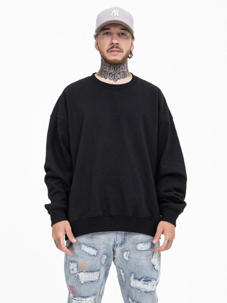 Milanoo Men Hoodies Jewel Neck Long Sleeves Polyester Sweatshirt