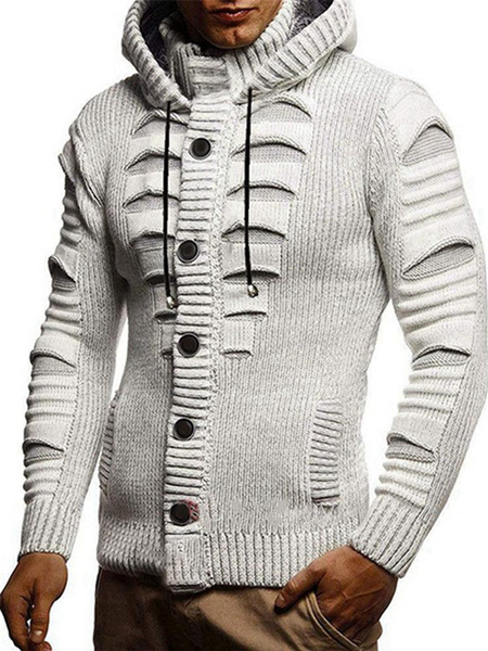 Milanoo Men\\'s Sweaters Men\'s Pullover Knitwear Hooded Winter ecru white ecru white