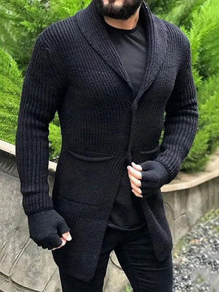 Milanoo Men\\'s Clothing Men\'s Cardigan Men\\'s Sweaters Men\'s Cardigans Casual Long Sleeves Black